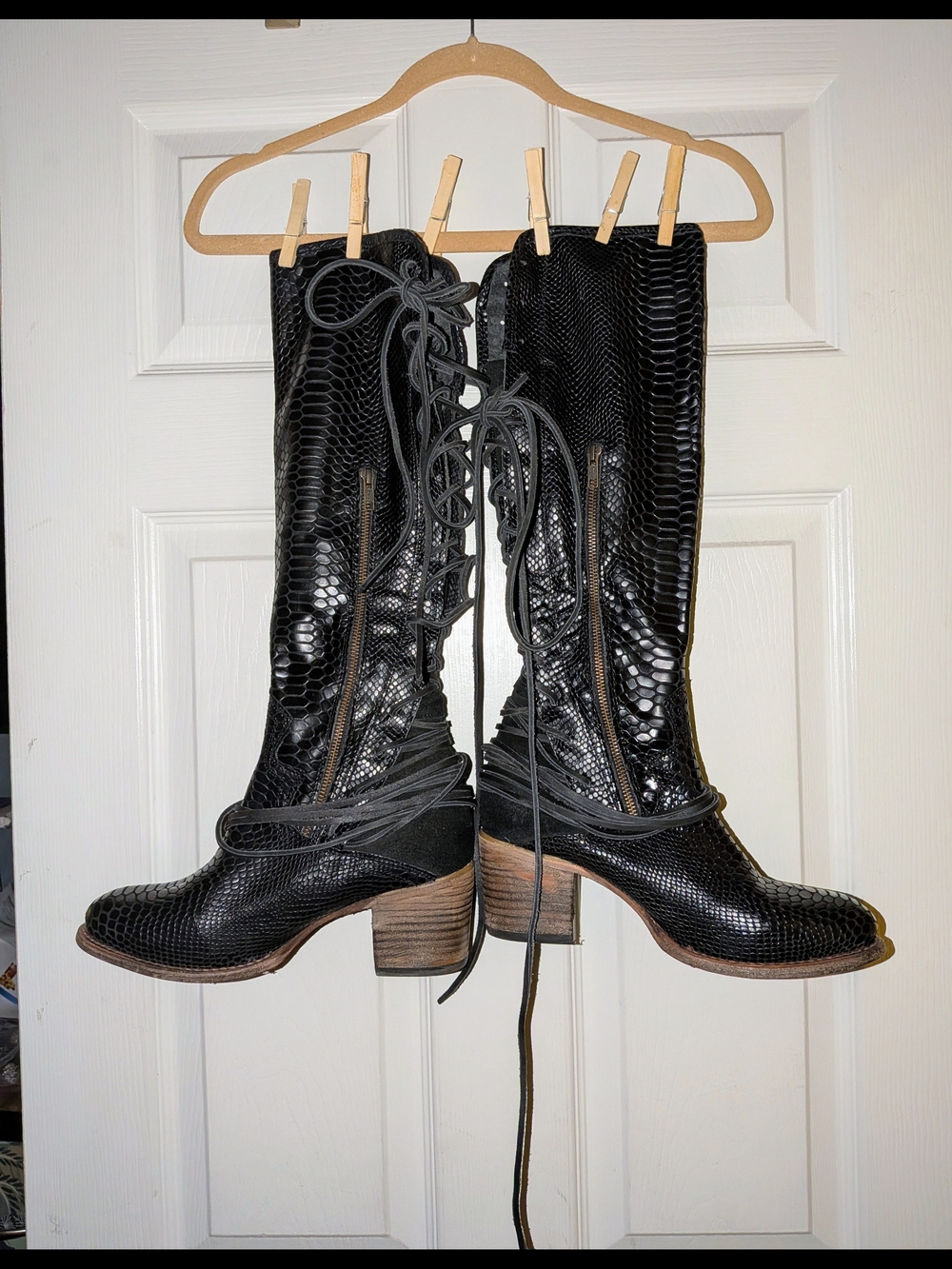 Freebird Coal Boot In Black Snake - Lace Up Knee Boots